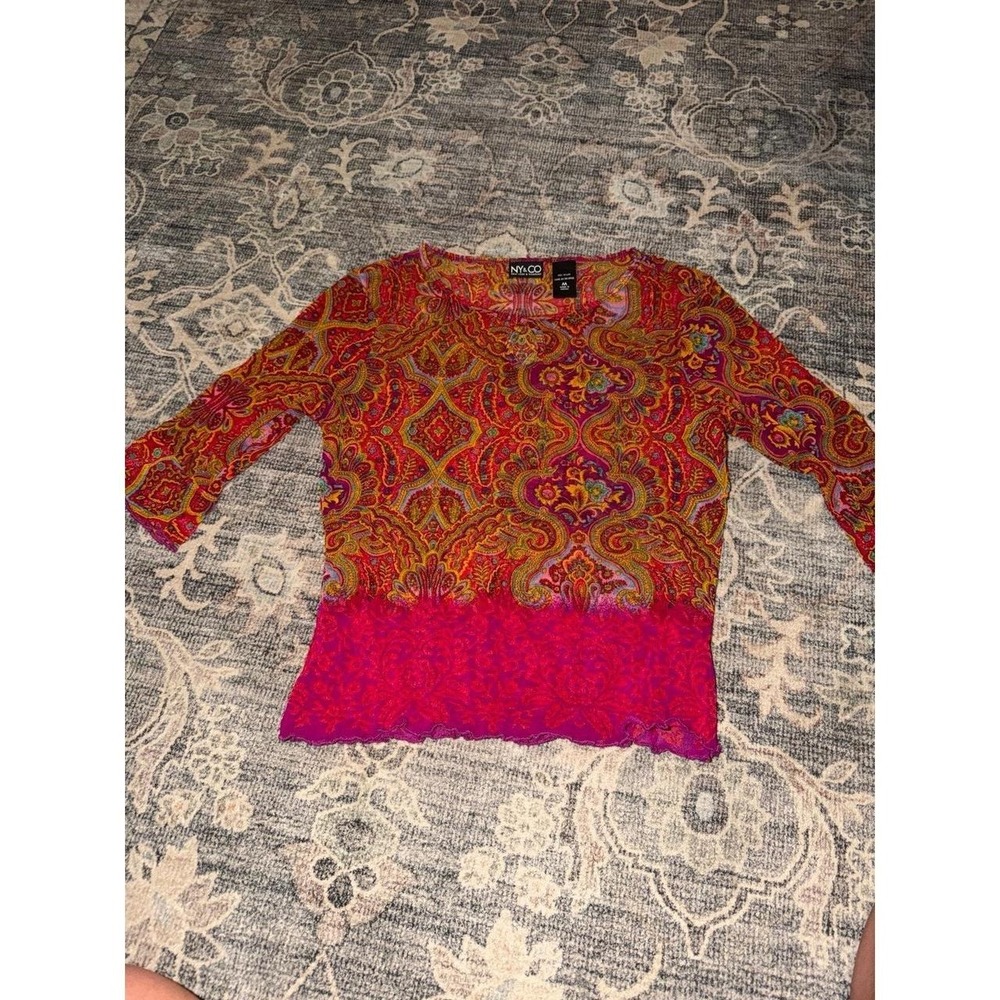 Vintage Y2K New York & Co. Nylon Paisley Sheer Top